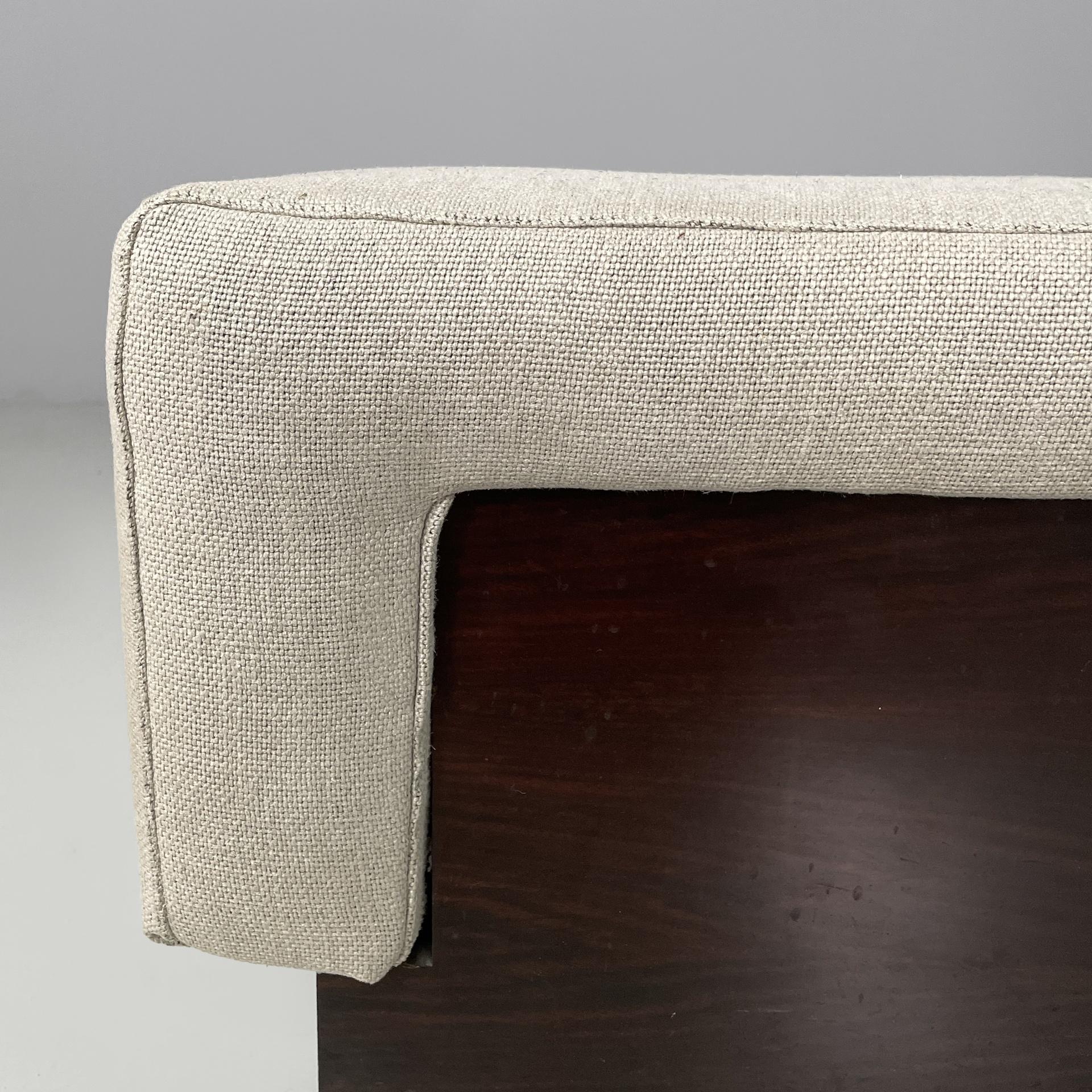 Puf rectangular moderno italiano de madera y tela beige, años 70 Tela en venta