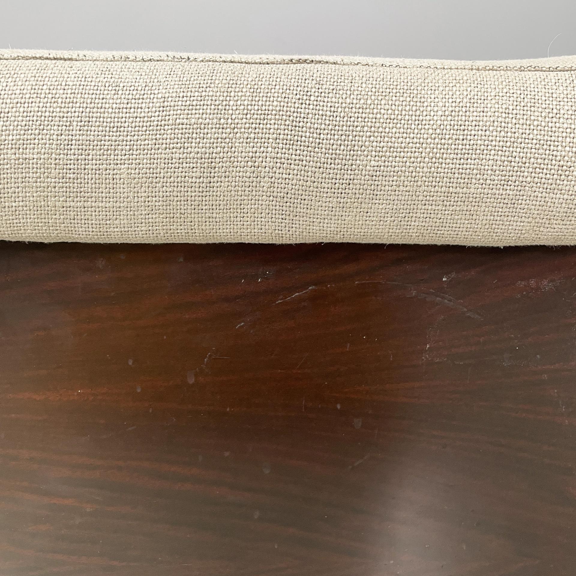 Puf rectangular moderno italiano de madera y tela beige, años 70 en venta 2