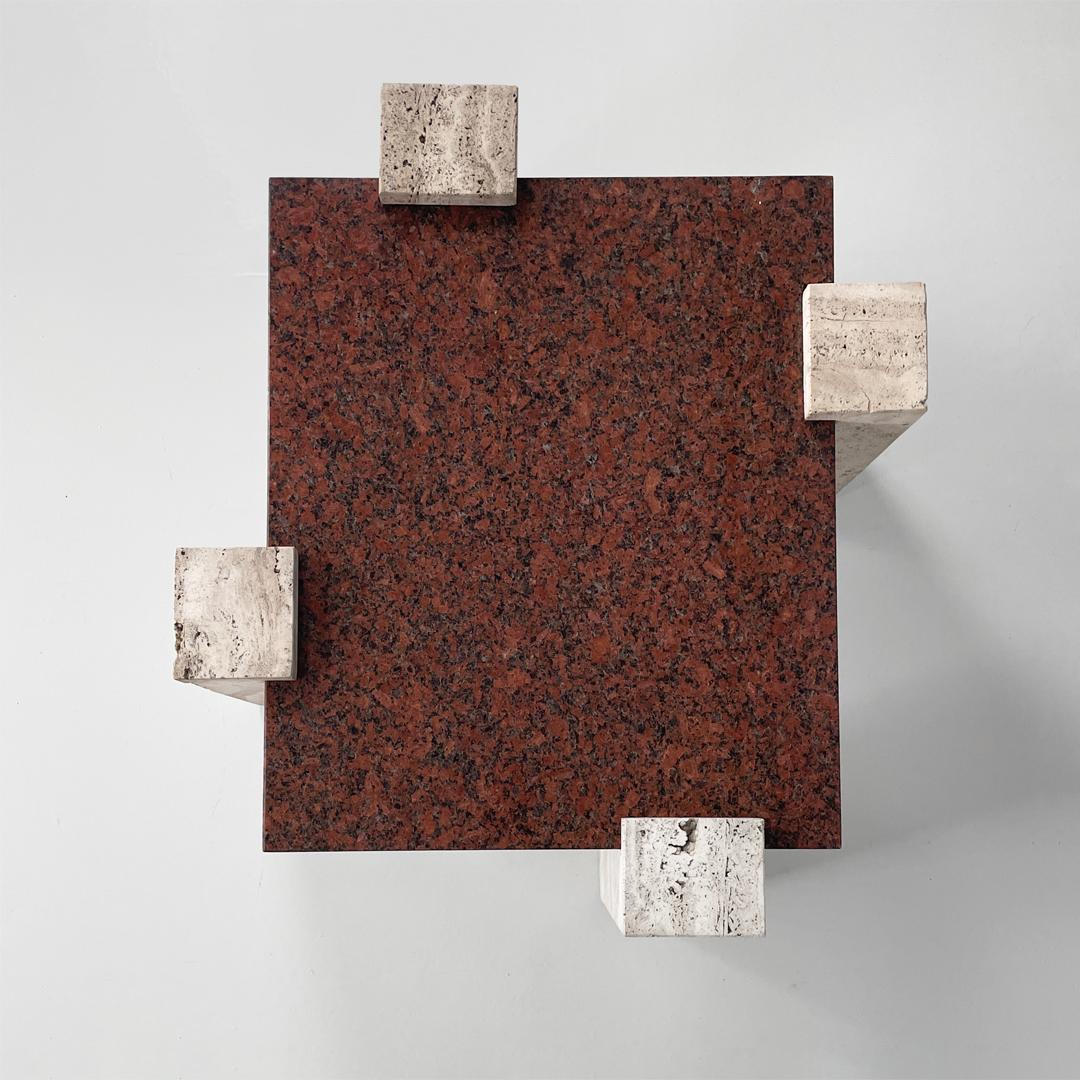 Italian modern rectangular red granite and travertine coffee table, 1970s For Sale 2