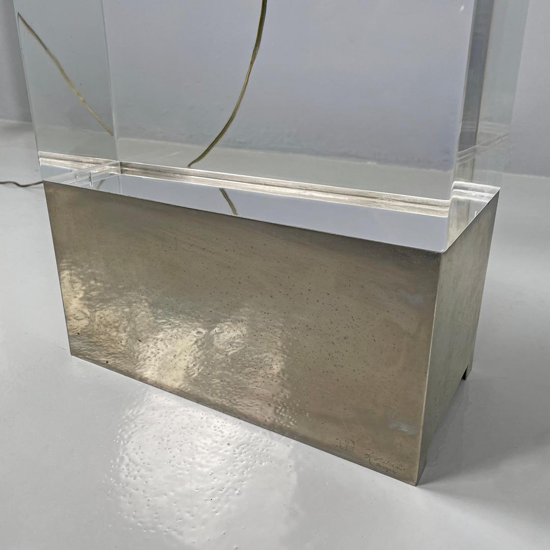 Italian modern rectangular table lamp in metal and transparent plexiglass, 1970s For Sale 14