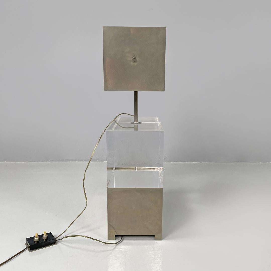 Italian modern rectangular table lamp in metal and transparent plexiglass, 1970s In Fair Condition For Sale In MIlano, IT