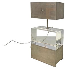 Lampada da tavolo rettangolare moderna italiana in metallo e plexiglass trasparente, anni '70