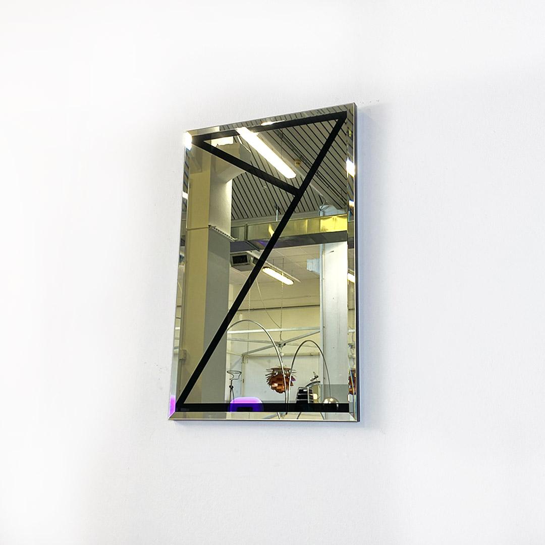 Late 20th Century Italian Modern Rectangular Wall Mirror with Black Geometric Motif, 1980s For Sale