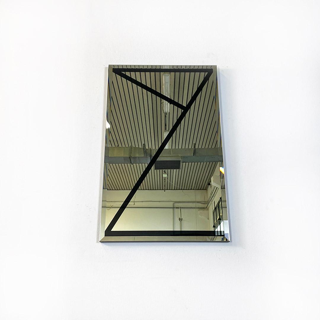 Italian Modern Rectangular Wall Mirror with Black Geometric Motif, 1980s For Sale 1