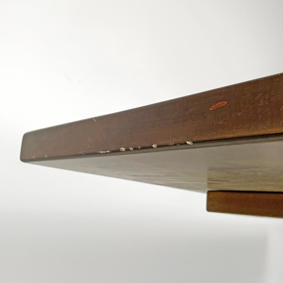 Italian modern rectangular wooden dining room table with two central beams 1970s en venta 5