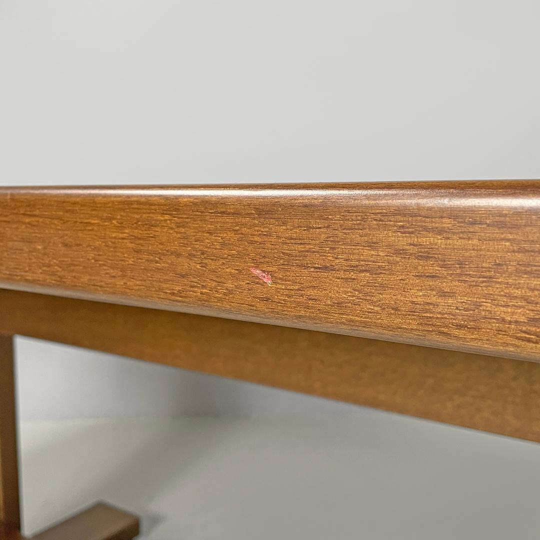 Italian modern rectangular wooden dining room table with two central beams 1970s en venta 7