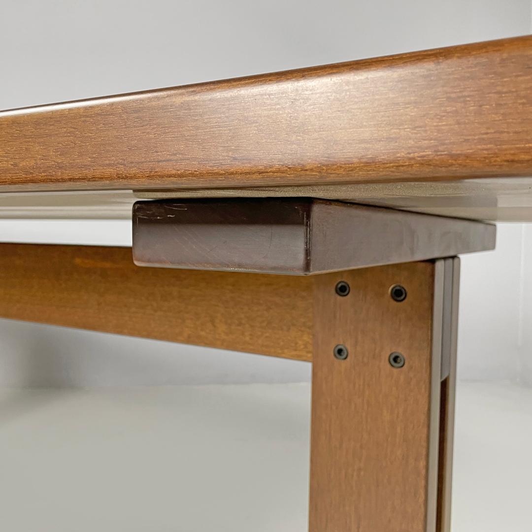 Italian modern rectangular wooden dining room table with two central beams 1970s en venta 8