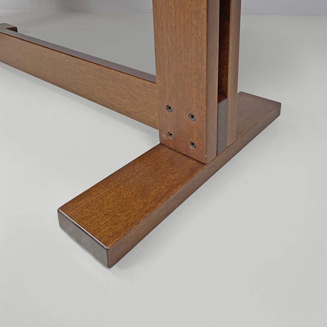 Italian modern rectangular wooden dining room table with two central beams 1970s en venta 10
