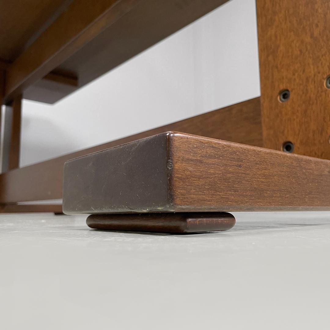 Italian modern rectangular wooden dining room table with two central beams 1970s en venta 12