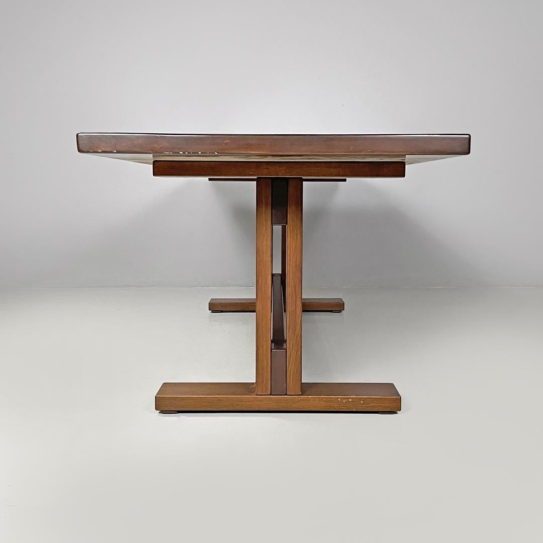 Italian modern rectangular wooden dining room table with two central beams 1970s Italiano en venta