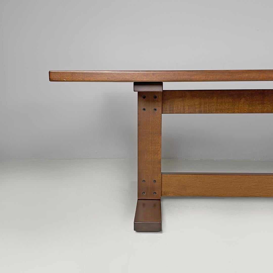 Italian modern rectangular wooden dining room table with two central beams 1970s Metal en venta