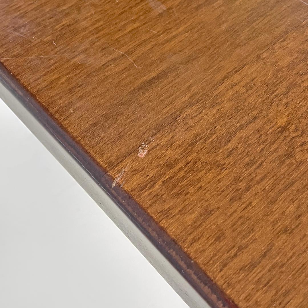 Italian modern rectangular wooden dining room table with two central beams 1970s en venta 1