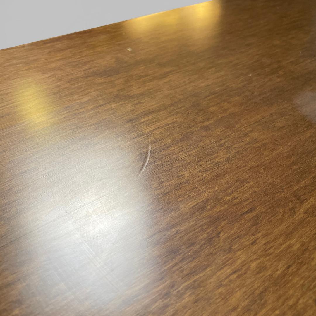 Italian modern rectangular wooden dining room table with two central beams 1970s en venta 2