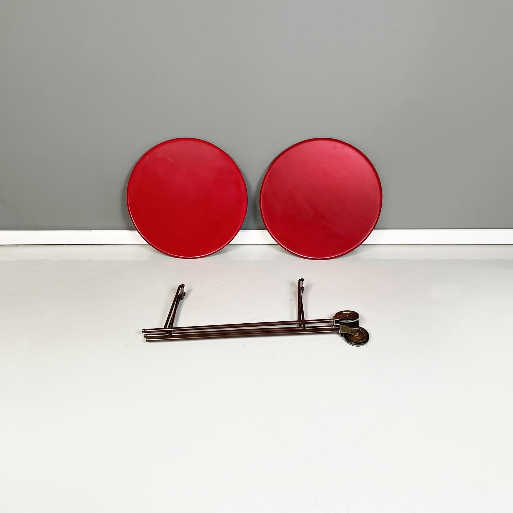 Italian Modern Red and Brown Round Cart with Tubular Metal, 1970s 1