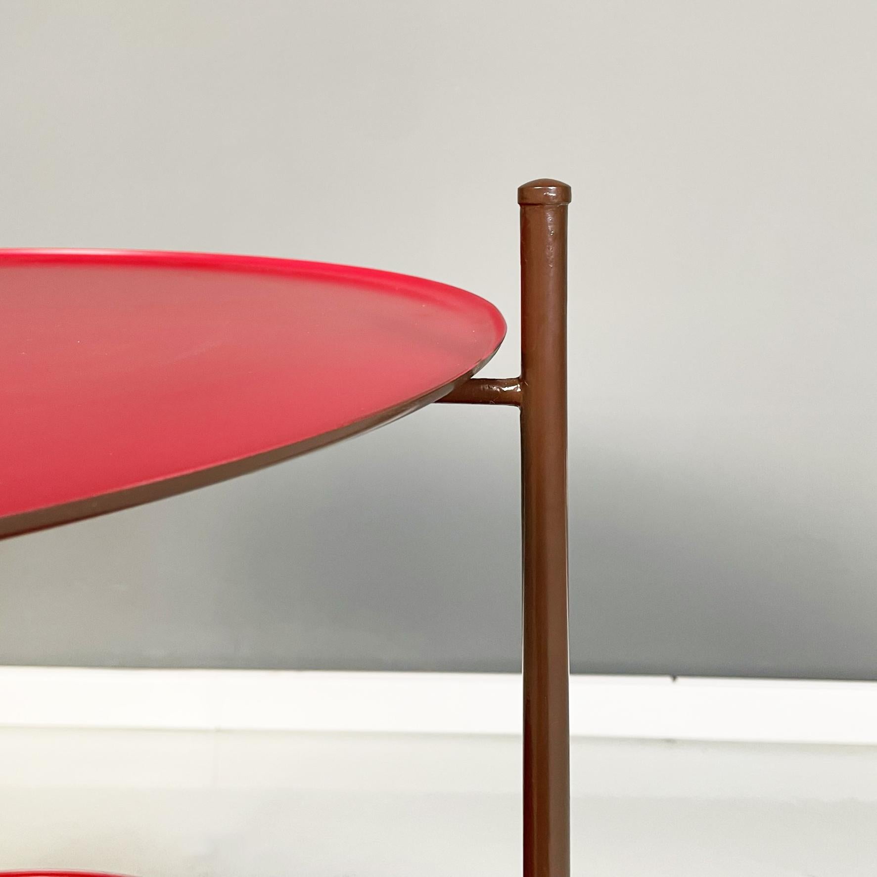 Italian Modern Red and Brown Round Cart with Tubular Metal, 1970s 2