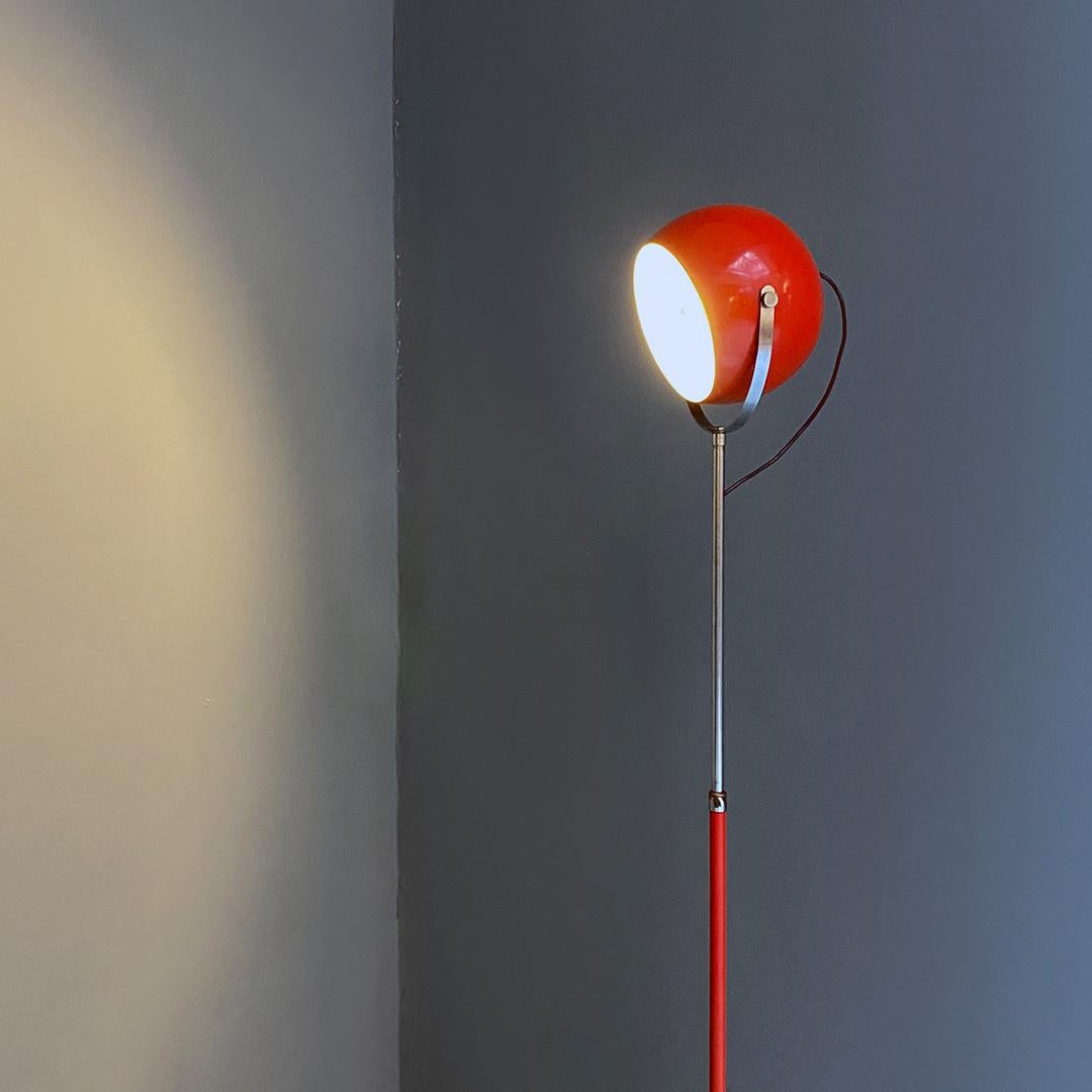 Italian Modern Red and Chromed Metal Adjustable Floor Lamp with Marble Base 1970 In Good Condition For Sale In MIlano, IT