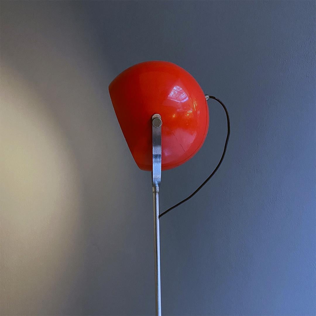 Late 20th Century Italian Modern Red and Chromed Metal Adjustable Floor Lamp with Marble Base 1970 For Sale