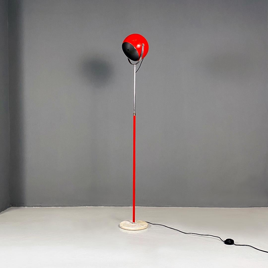 Italian Modern Red and Chromed Metal Adjustable Floor Lamp with Marble Base 1970 For Sale 1