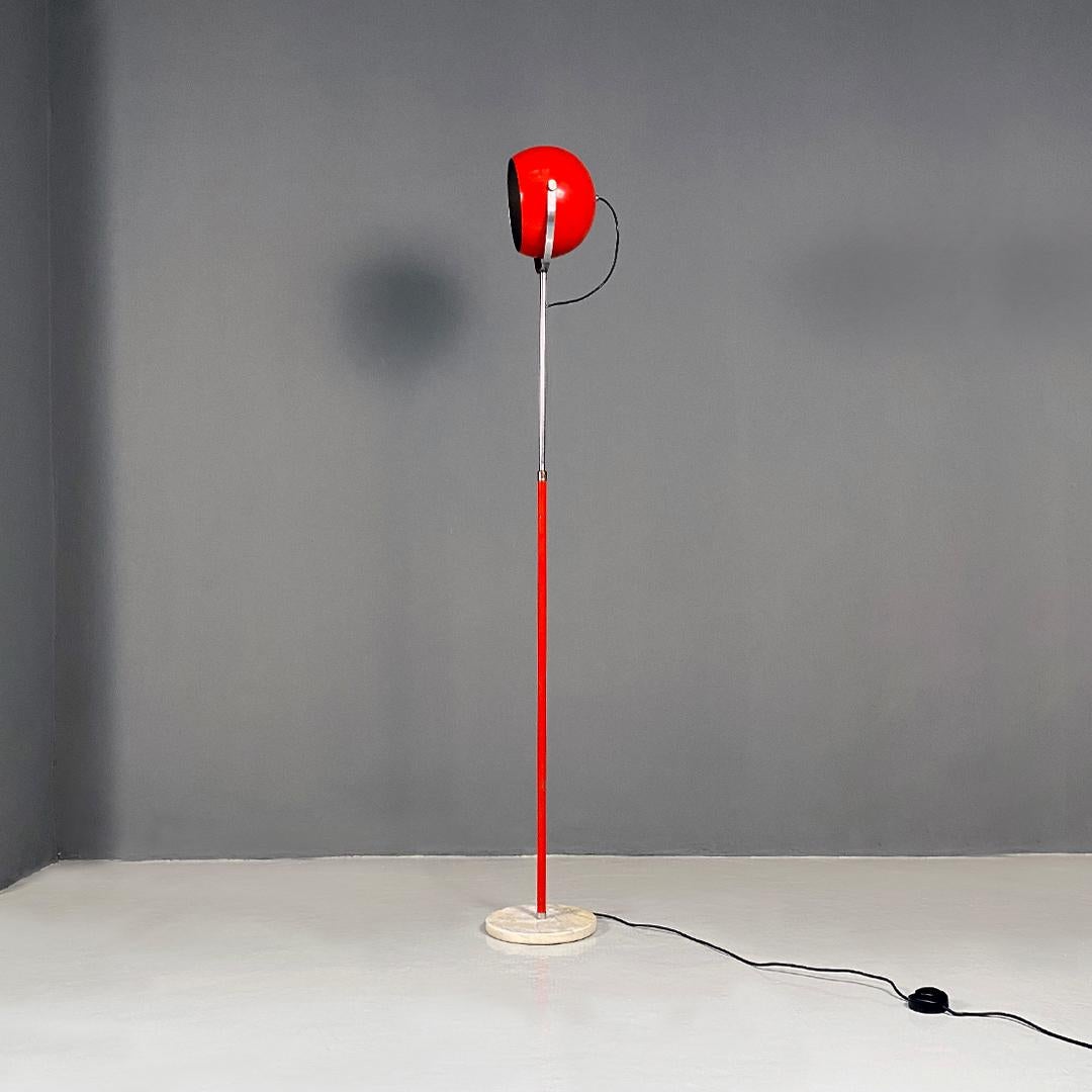 Italian Modern Red and Chromed Metal Adjustable Floor Lamp with Marble Base 1970 For Sale 2