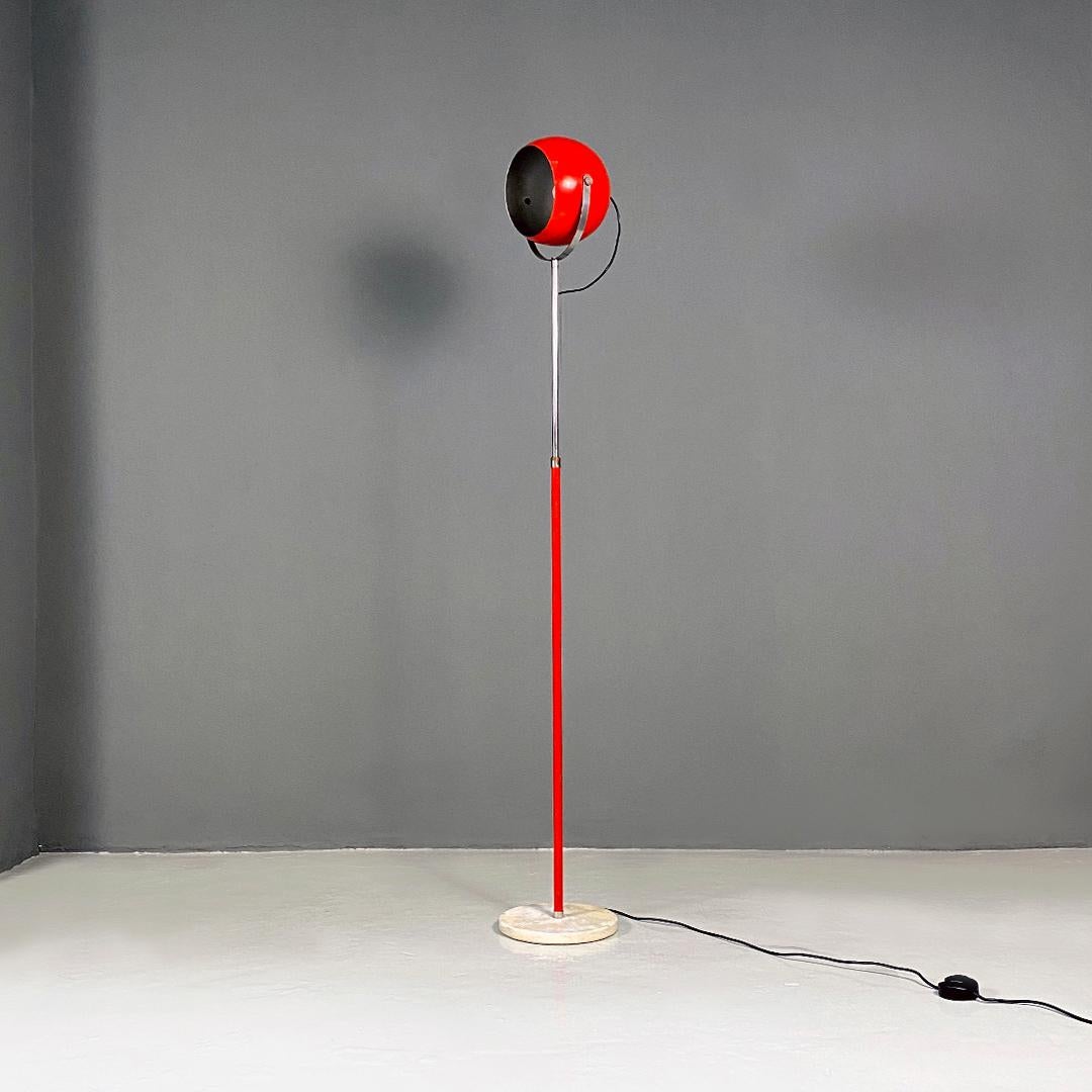 Italian Modern Red and Chromed Metal Adjustable Floor Lamp with Marble Base 1970 For Sale 3