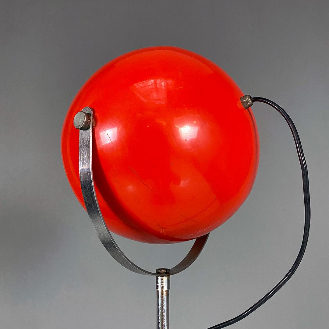 Italian Modern Red and Chromed Metal Adjustable Floor Lamp with Marble Base 1970 For Sale 5