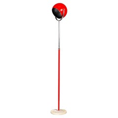 Lampadaire réglable en métal rouge et chromé de style italien moderne avec base en marbre, 1970