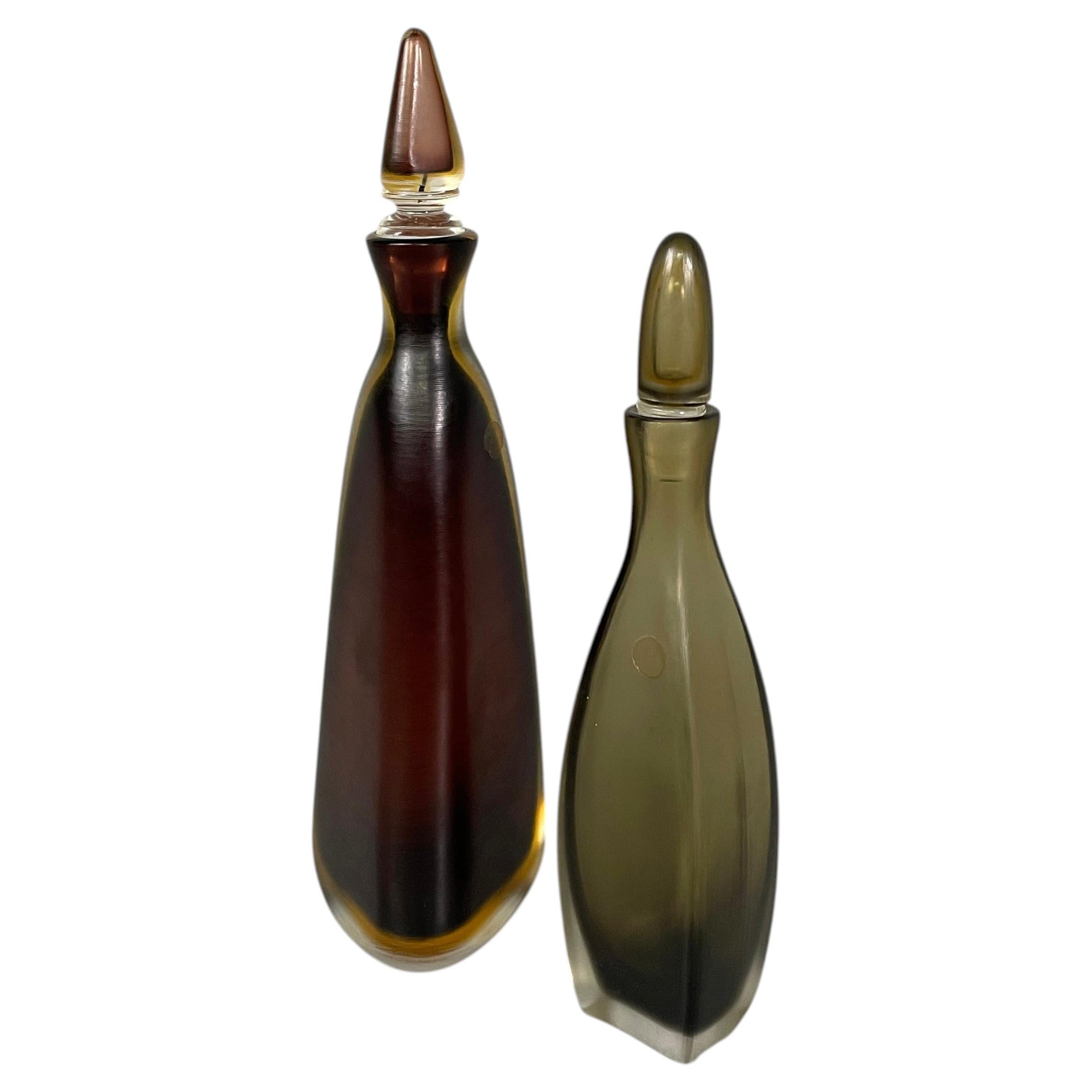 Italian modern Red and gray Murano glass bottles with cap by Venini, 1990s For Sale