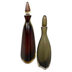 Italian modern Red and gray Murano glass bottles with cap by Venini, 1990s