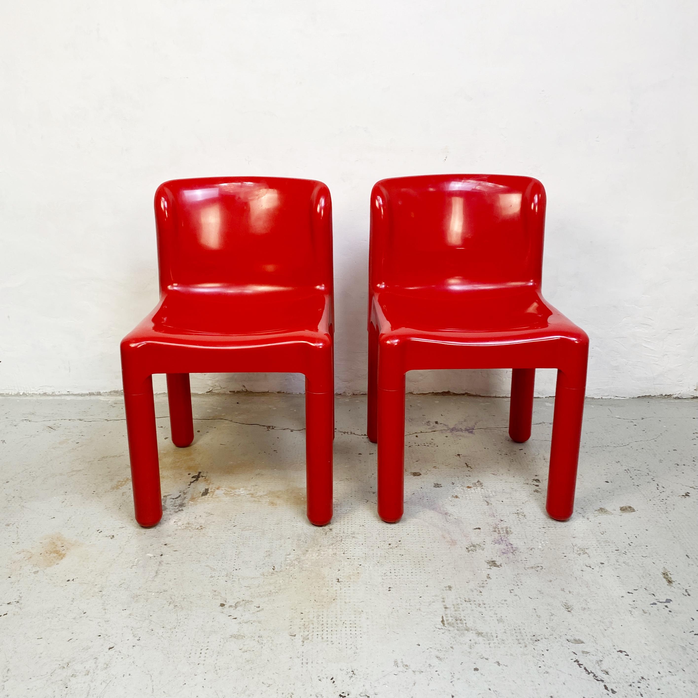 Italian Modern Red Chairs Mod. 4875 by Carlo Bartoli for Kartell, 1970s 3