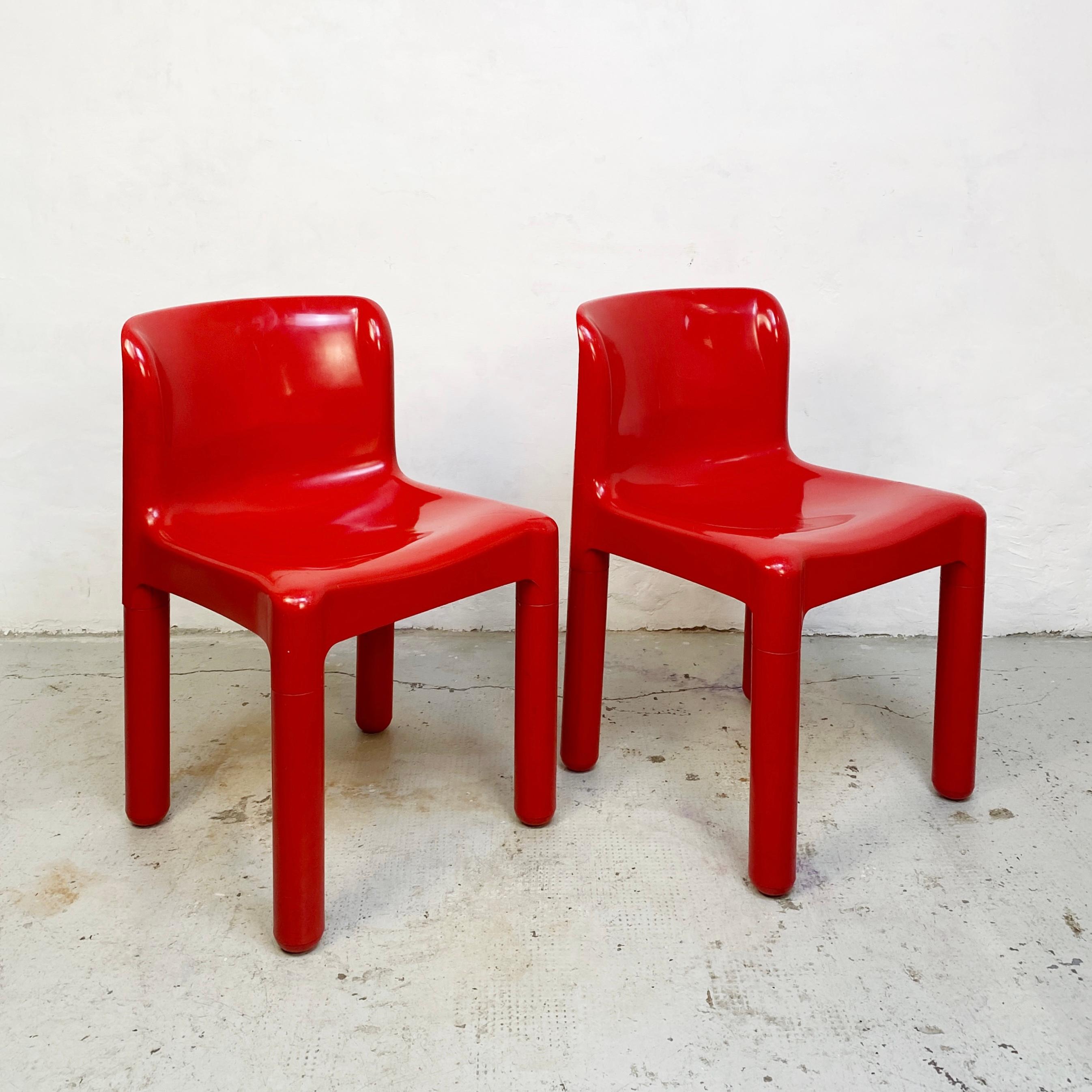 Plastic Italian Modern Red Chairs Mod. 4875 by Carlo Bartoli for Kartell, 1970s