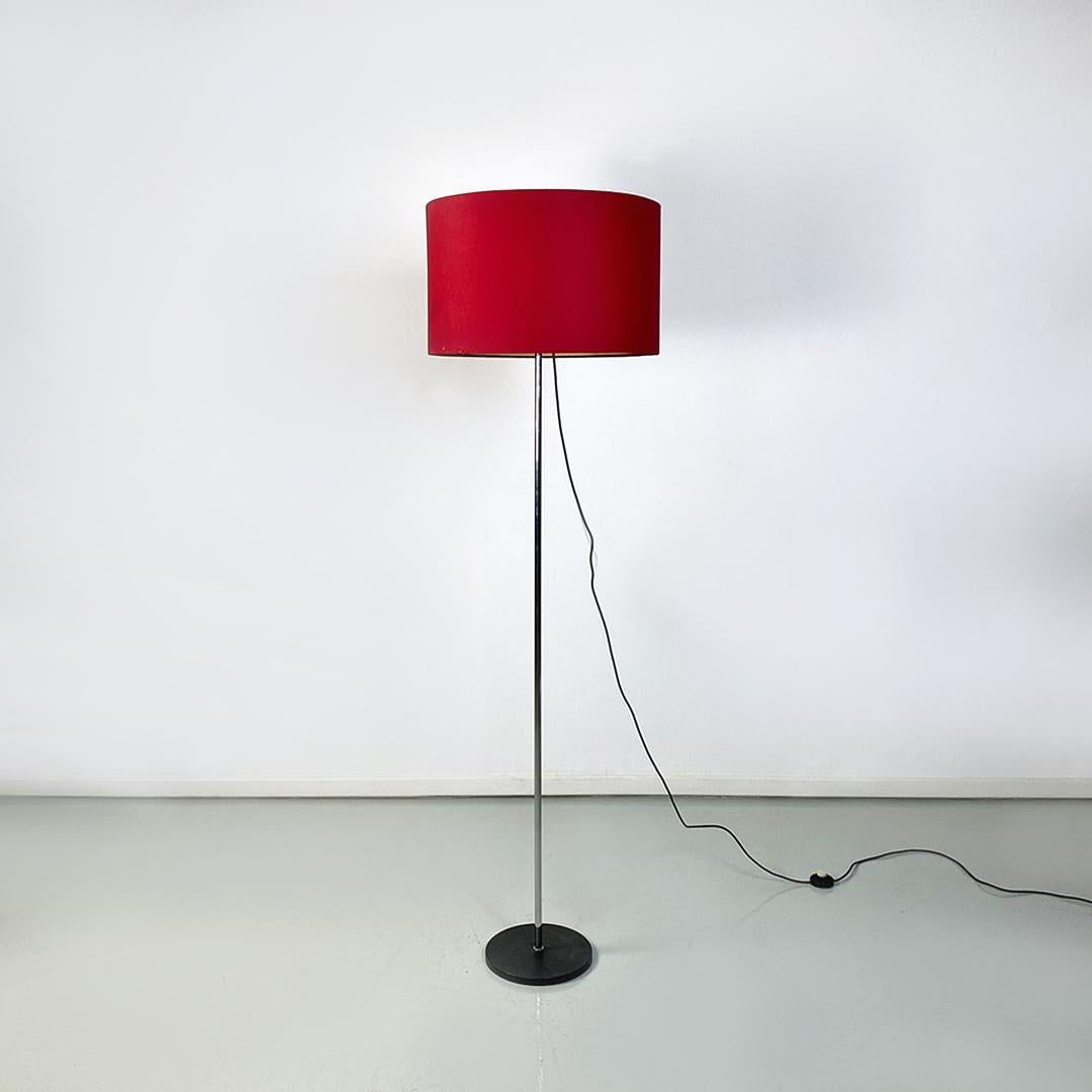 Italian Modern Red Fabric Black Metal and Steel Adjustable Height Lamp, 1970 1