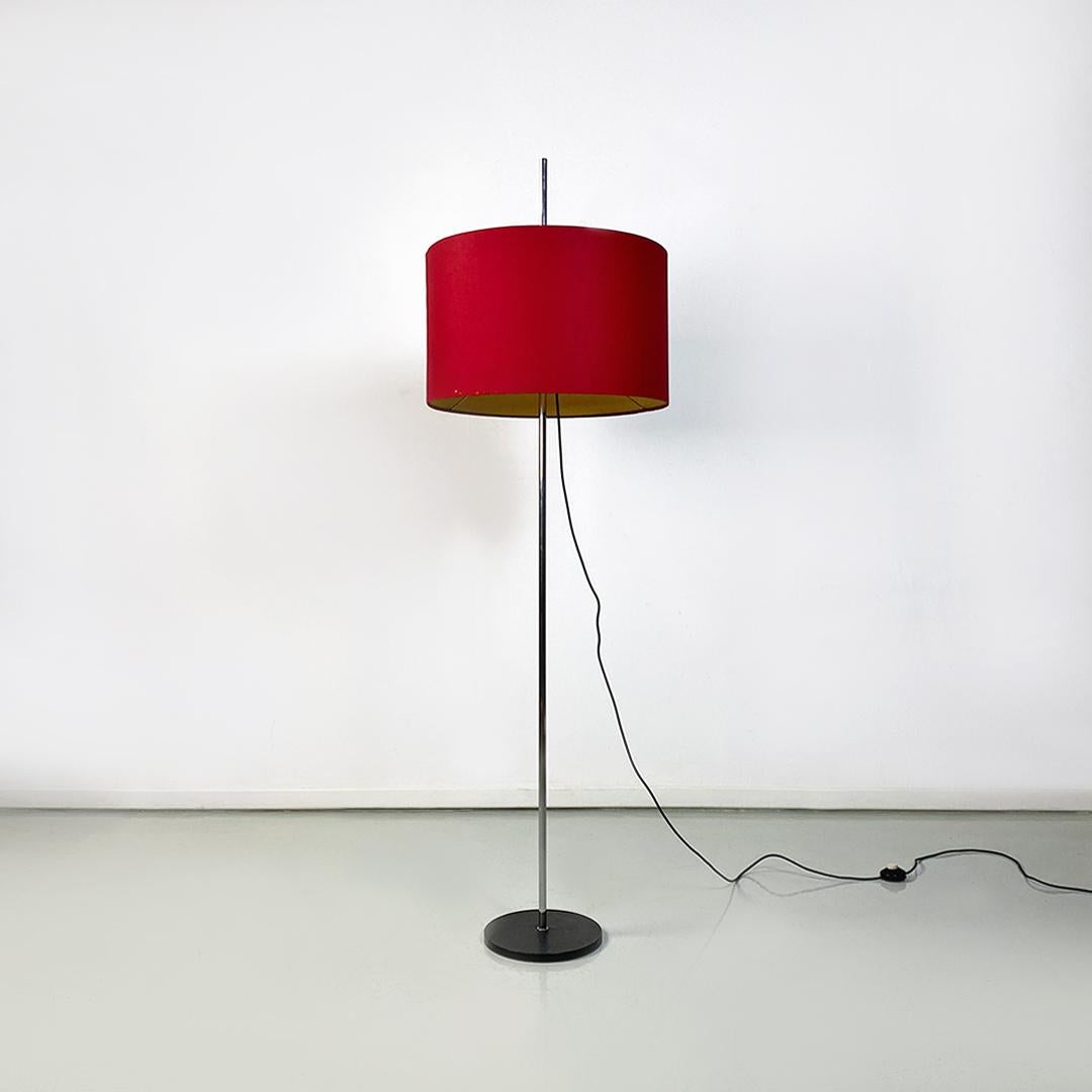 Italian Modern Red Fabric Black Metal and Steel Adjustable Height Lamp, 1970 2