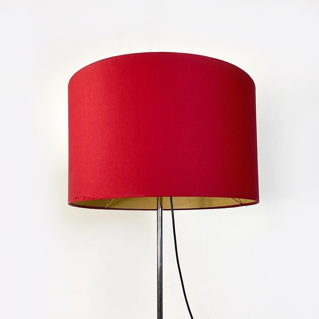Italian Modern Red Fabric Black Metal and Steel Adjustable Height Lamp, 1970 3