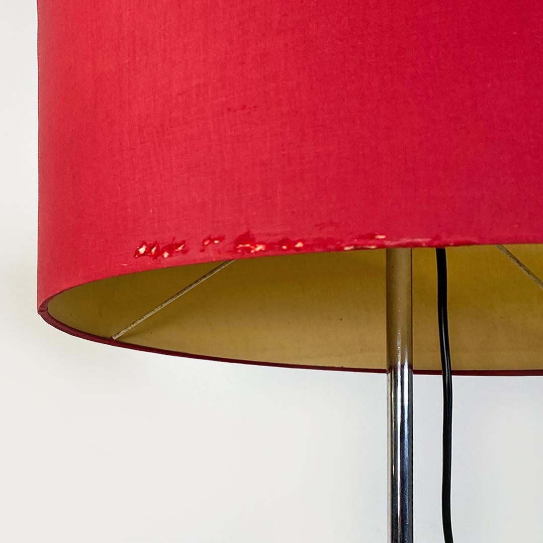 Italian Modern Red Fabric Black Metal and Steel Adjustable Height Lamp, 1970 4