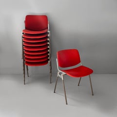 Italian modern red fabric DSC chairs Giancarlo Piretti Anonima Castelli, 1970s