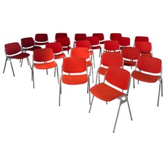 Italian modern red fabric DSC chairs Giancarlo Piretti Anonima Castelli, 1970s
