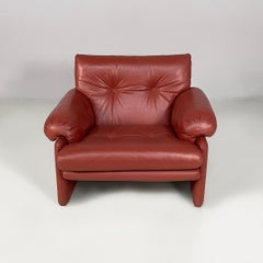 Italian modern red leather armchairs Coronado by Afra Tobia Scarpa B&B, 1970s