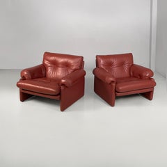 Italian modern red leather armchairs Coronado by Afra Tobia Scarpa B&B, 1970s