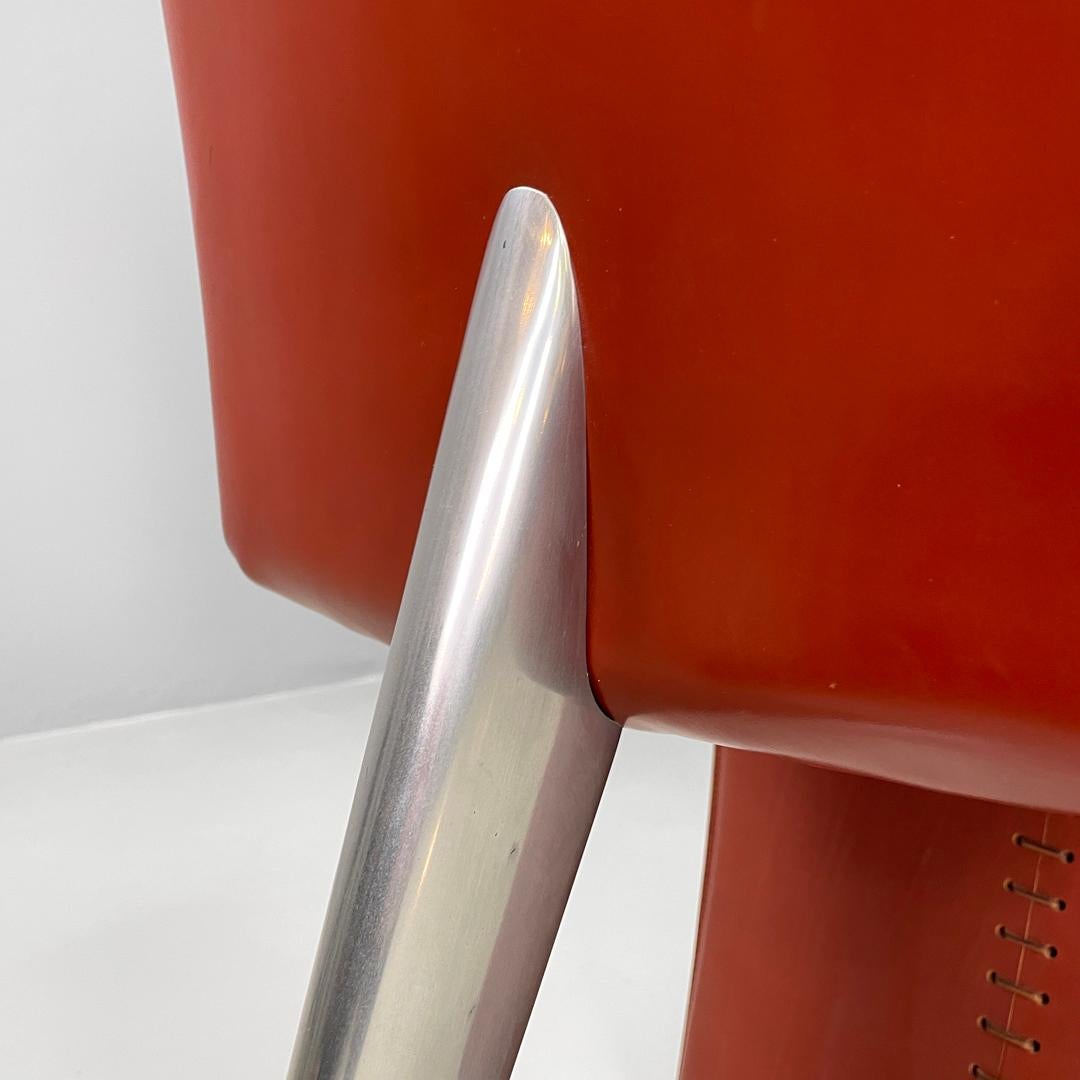 Italian modern red leather chairs Ed Archer by Philippe Starck for Driade, 1980s For Sale 8