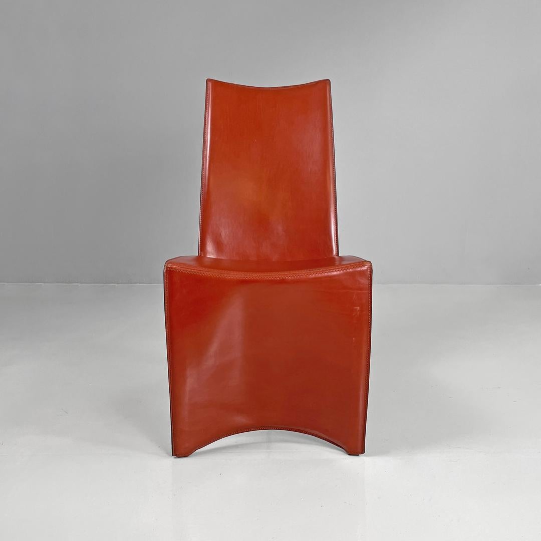 Italian modern red leather chairs Ed Archer by Philippe Starck for Driade, 1980s In Good Condition For Sale In MIlano, IT