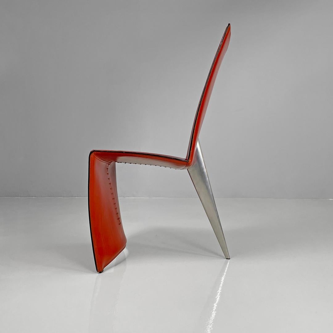 Late 20th Century Italian modern red leather chairs Ed Archer by Philippe Starck for Driade, 1980s For Sale