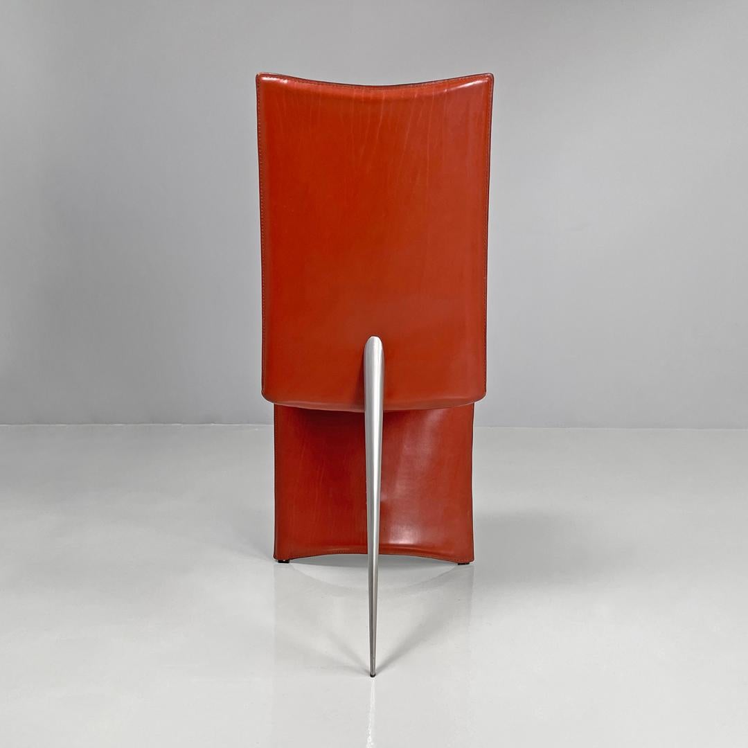 Metal Italian modern red leather chairs Ed Archer by Philippe Starck for Driade, 1980s For Sale