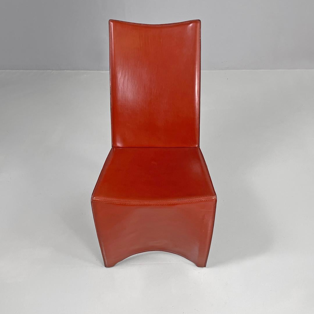 Italienische moderne rote Lederstühle Ed Archer von Philippe Starck für Driade, 1980er Jahre im Angebot 1