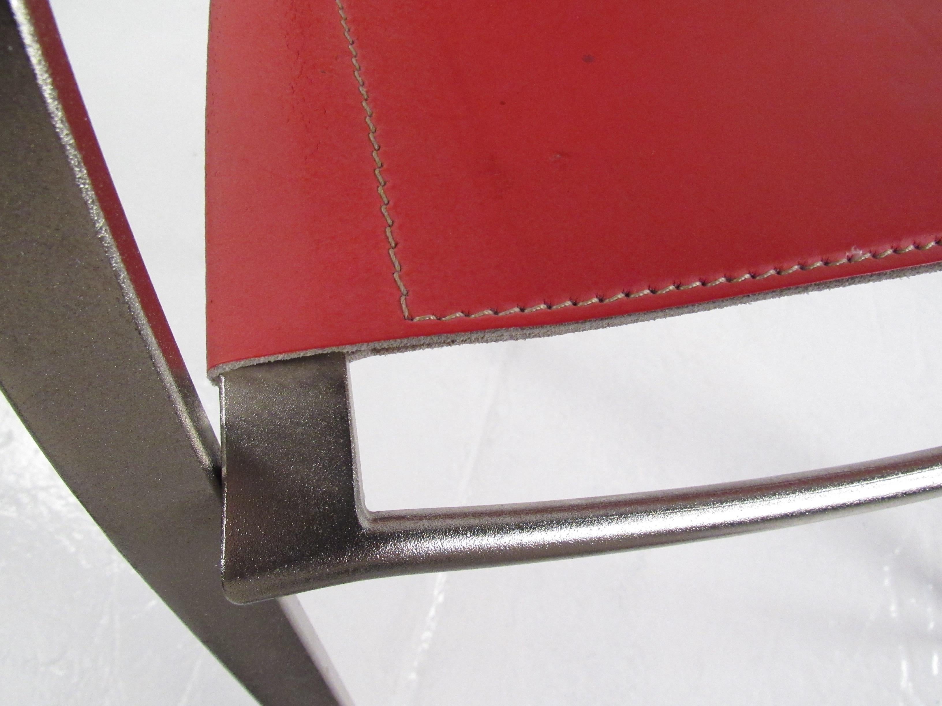 Italian Modern Red Leather Dining Chairs For Sale 2