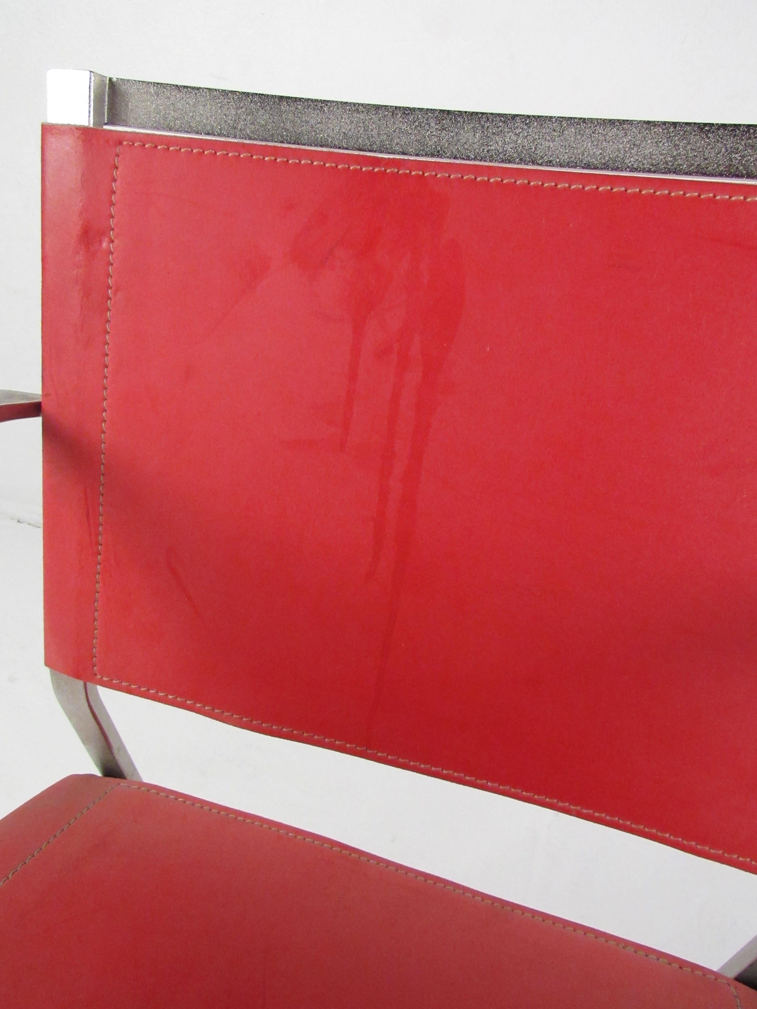20th Century Italian Modern Red Leather Dining Chairs For Sale