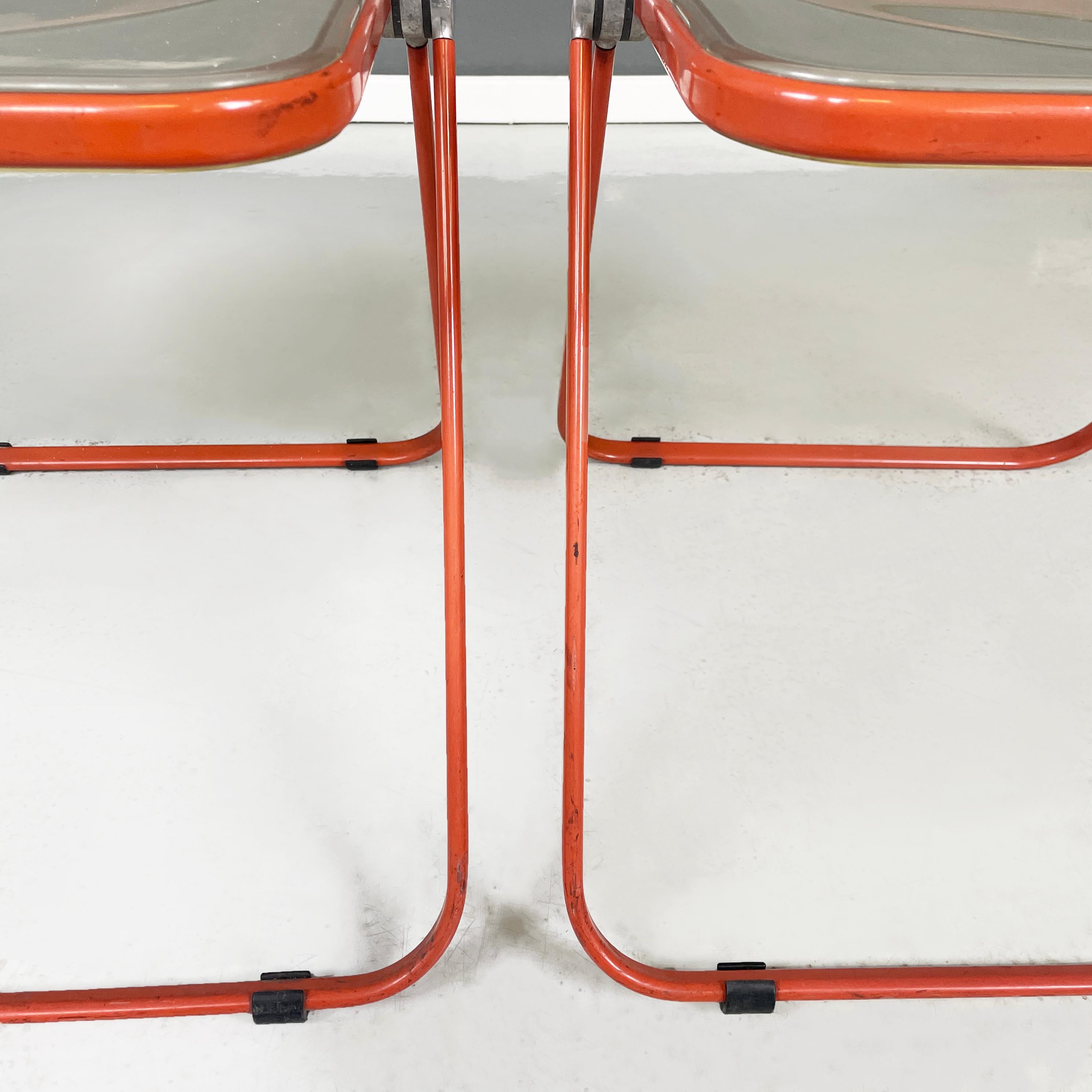Italian Modern red metal ABS Folding Chairs Plia Piretti Anonima Castelli, 1970s For Sale 5
