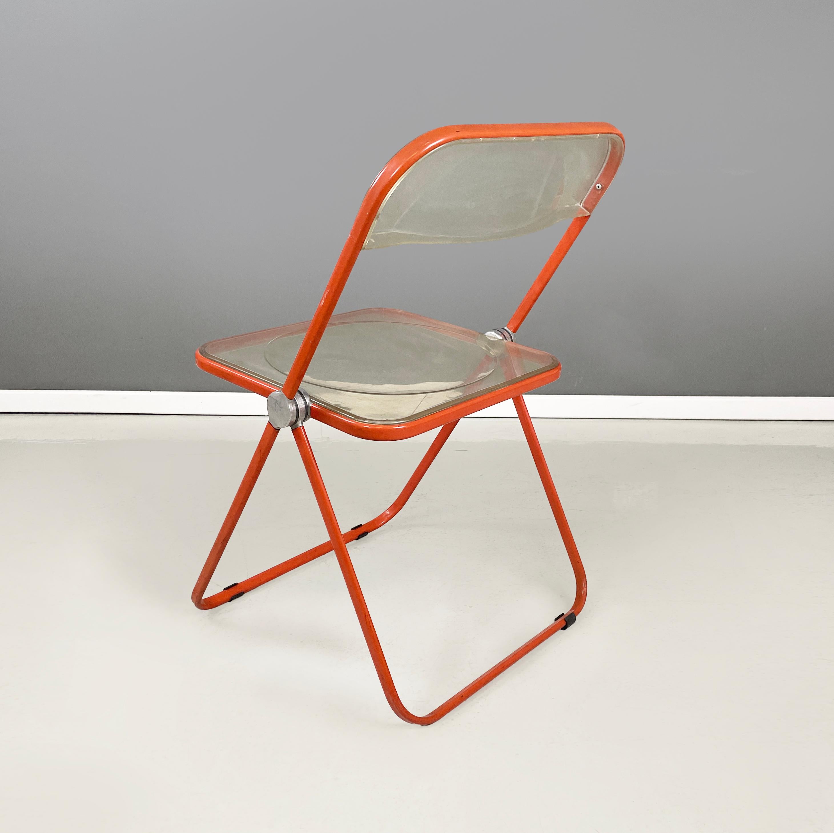 Plastic Italian Modern red metal ABS Folding Chairs Plia Piretti Anonima Castelli, 1970s For Sale
