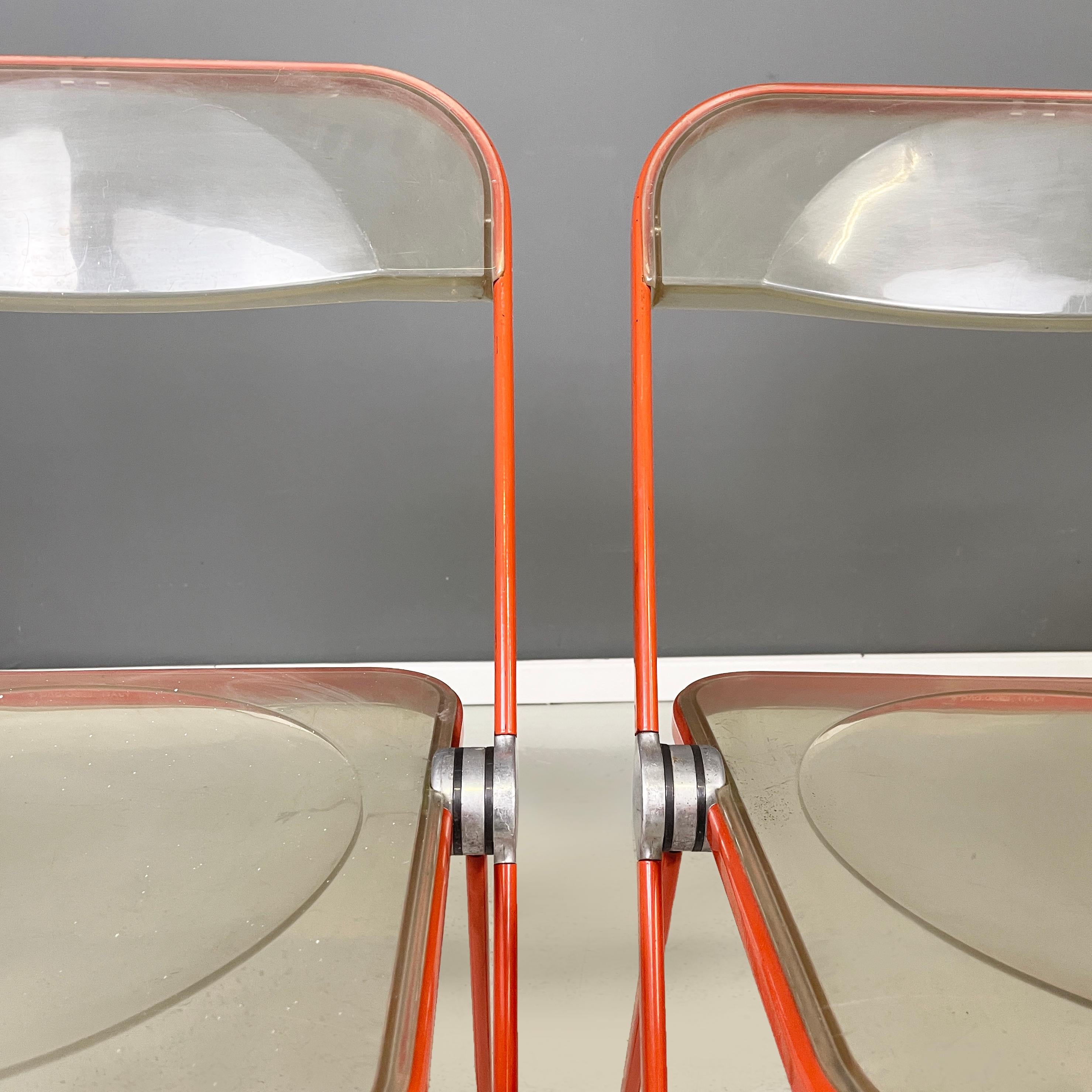 Italian Modern red metal ABS Folding Chairs Plia Piretti Anonima Castelli, 1970s For Sale 3