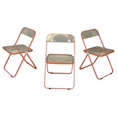 Italian Modern red metal ABS Folding Chairs Plia Piretti Anonima Castelli, 1970s