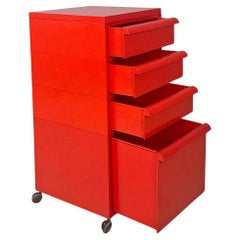 Italian modern red plastic modular 4602 drawers by Simon Fussel for Kartell 1970